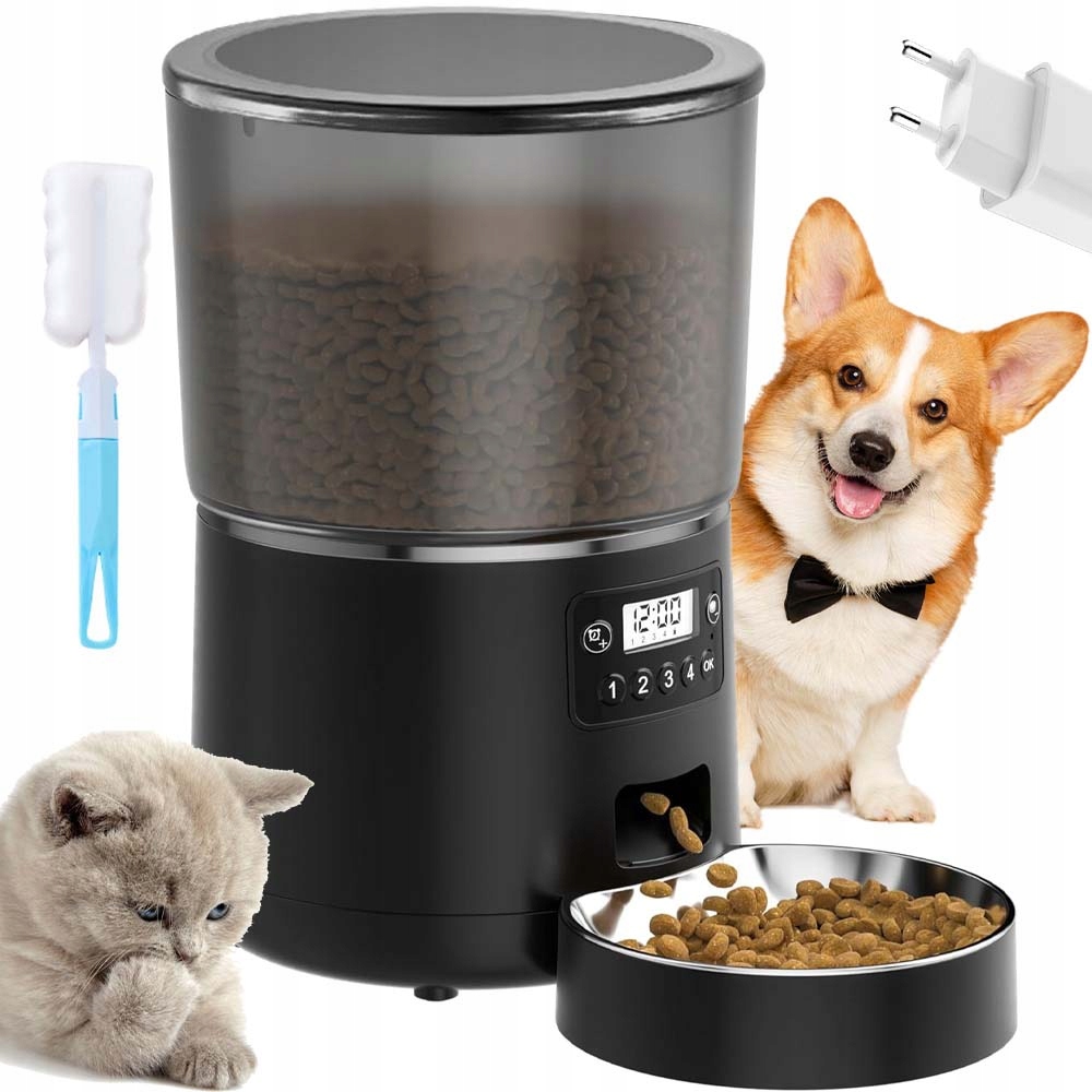 Levně Podavač Miska 4L Automatický Dávkovač Krmiva Pro Psa Kočku S Nádobou Miska
