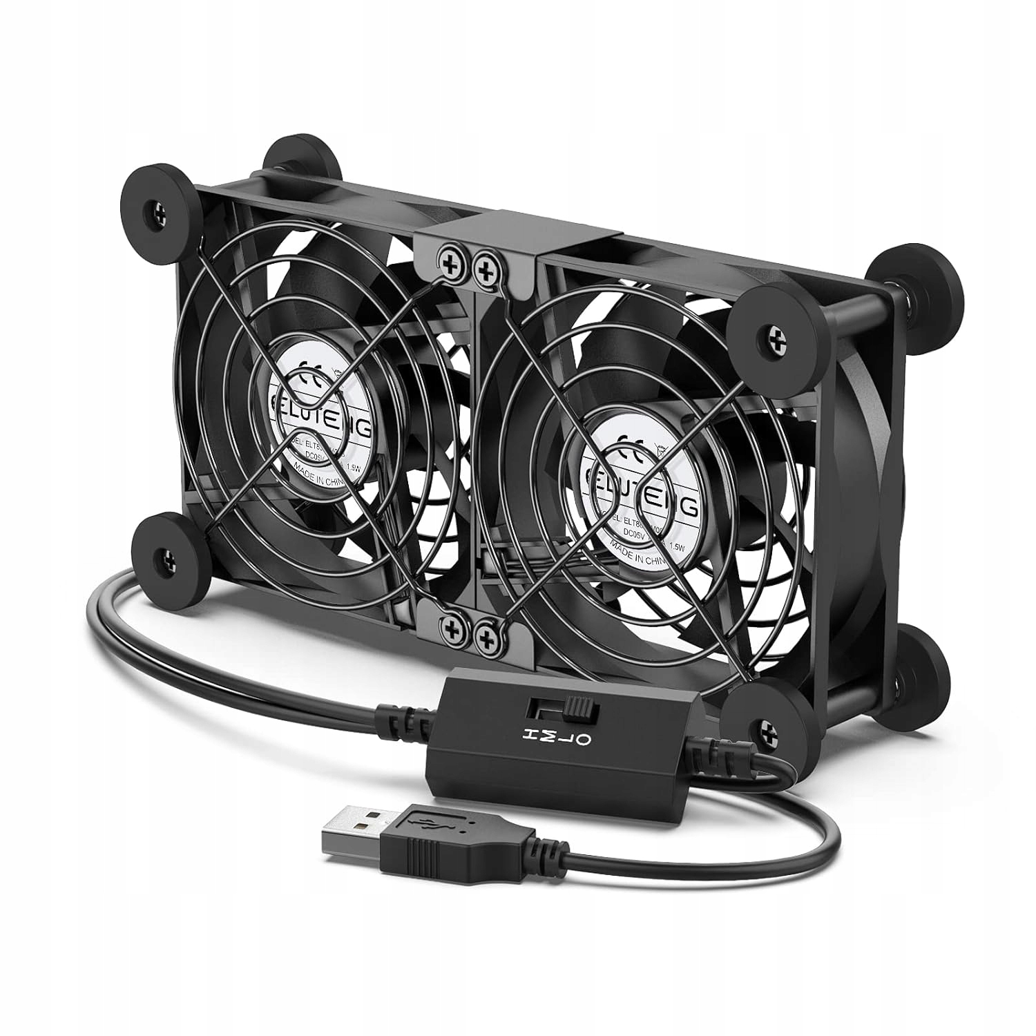 Eluteng Usb ventilátor 2v1 80 mm Dual Tichý 3 rychlosti pro Pc PS5