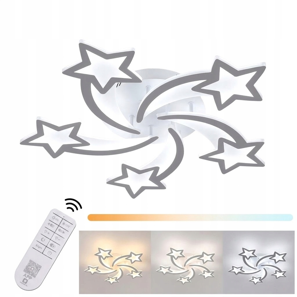 Lampa Sufitowa Led Żyrandol Biała Nowoczesna Salon Ściemniana Pilot 38W