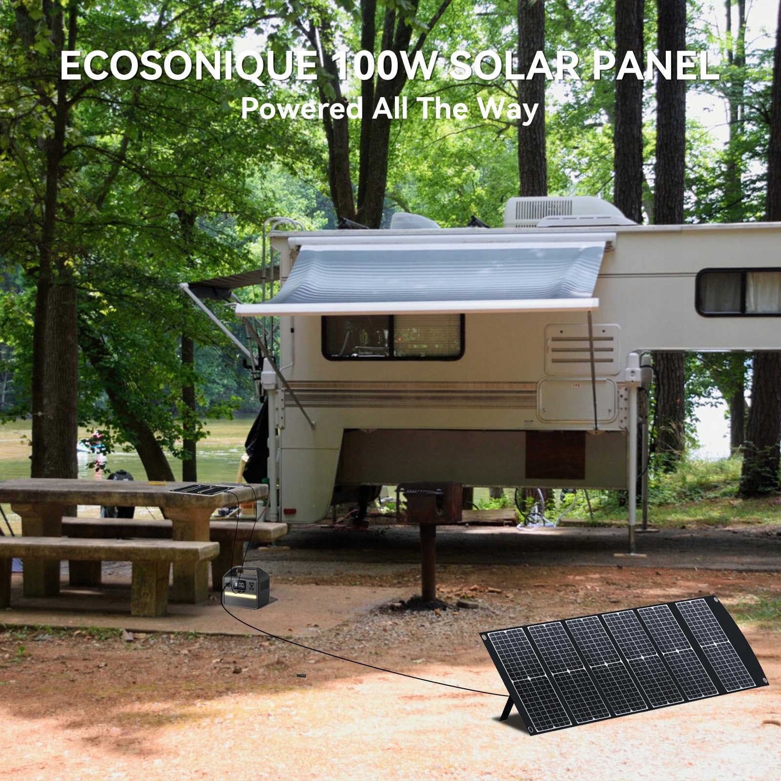 ECOSONIQUE 100W Przenośny Składany Panel Solarny z Podstawką — miniatura 6