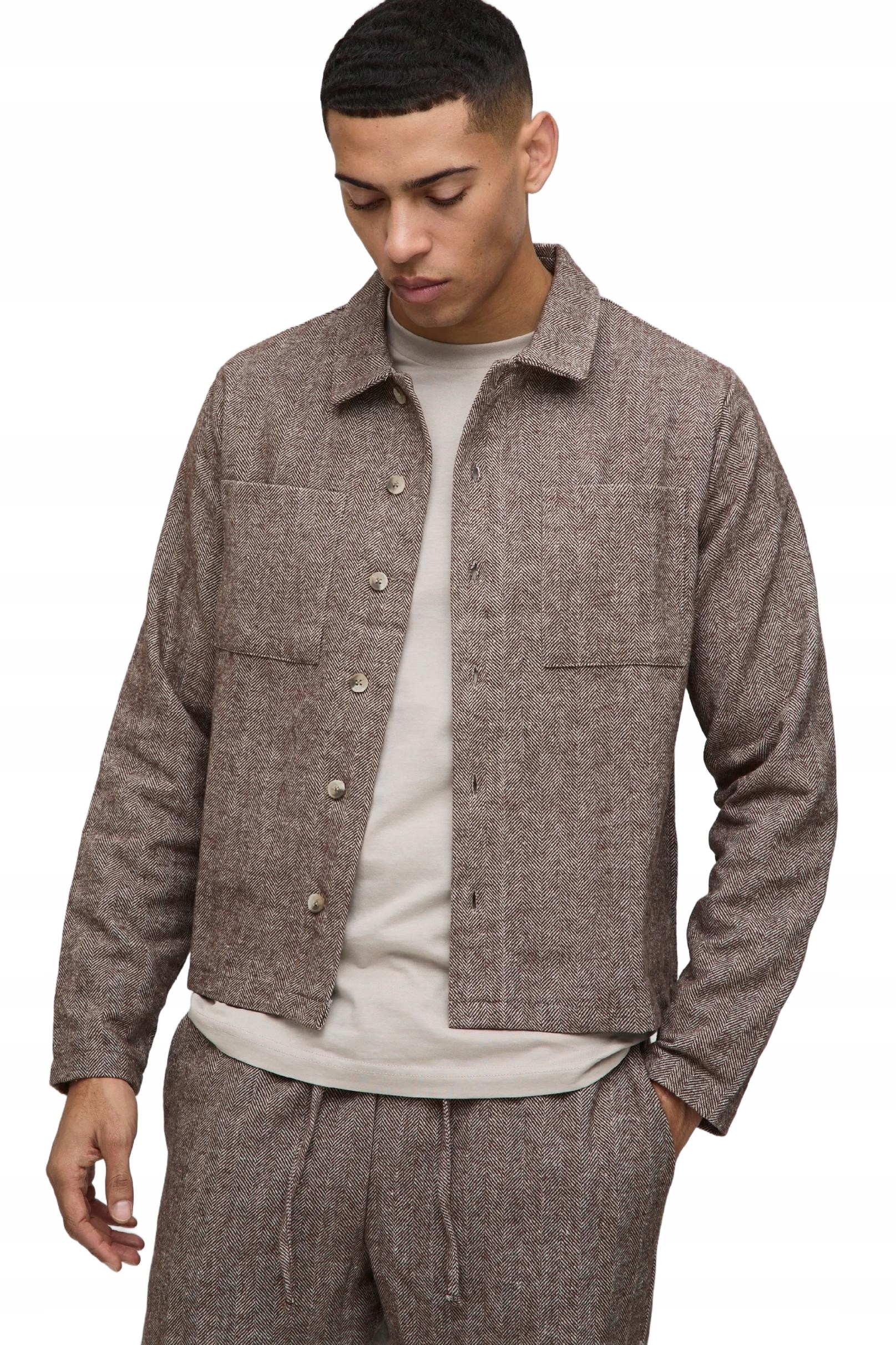 Boohooman Pánský Komplet Vzor Jedle Hnědý Klasický S Z3A