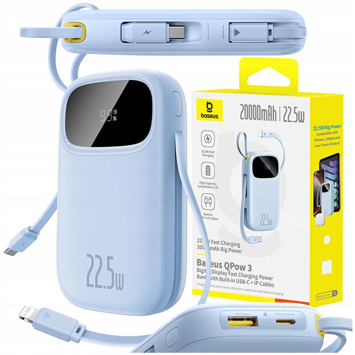 Powerbank Baseus 20000 mAh 22.5W Usb-c Lighting Usb-a Szybkie Ładowanie