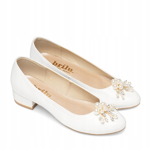 Brilu Polskie Ślubne Balerinki Z Biżuteryjną Ozdobą Harlow Białe 37