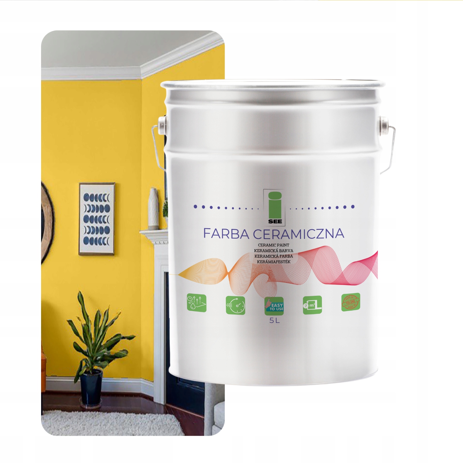 Keramická Umývateľná Nástenná Farba Žltá 5 L, Odolná Voči Škvrnám