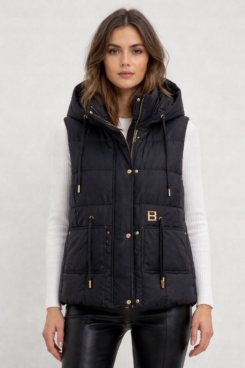 Krátký Vesta Kapuce B8600 Černá S (36)