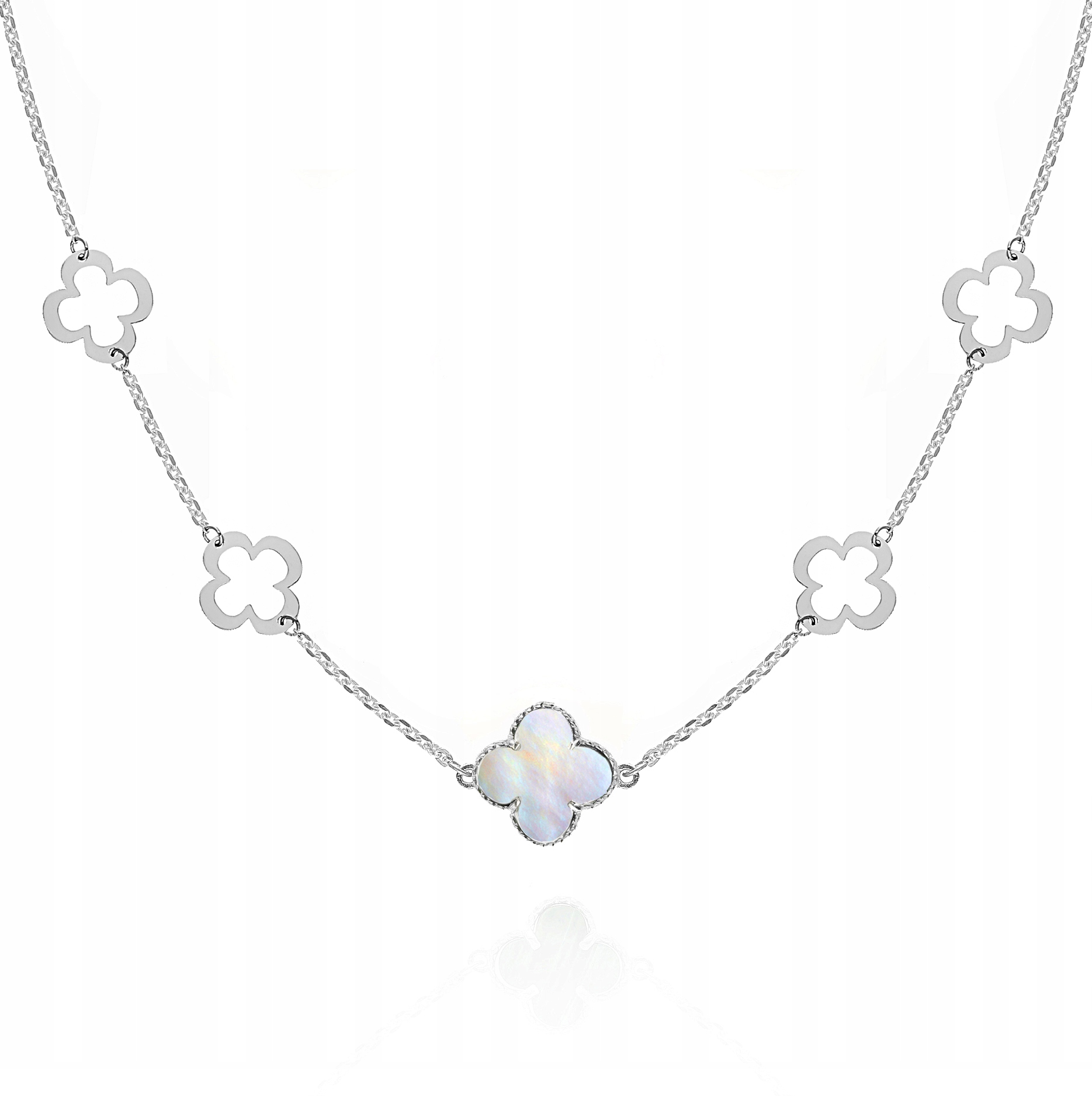 Stříbrný náhrdelník choker čtyřlístky perleť Ag 925 40 cm