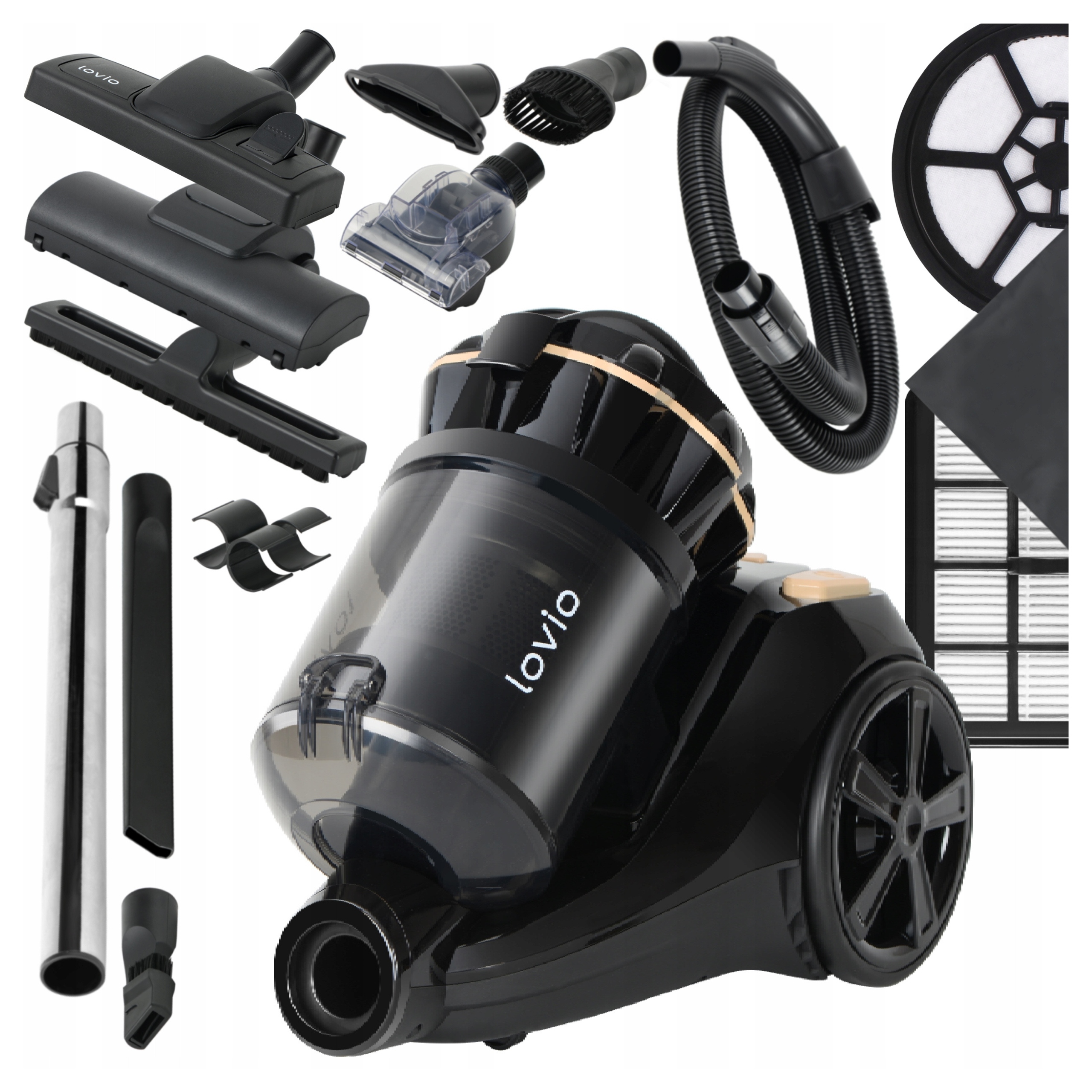 Odkurzacz Bezworkowy Cyklonowy Mocny Turboszczotka Filtr Hepa 15w1 Lovio