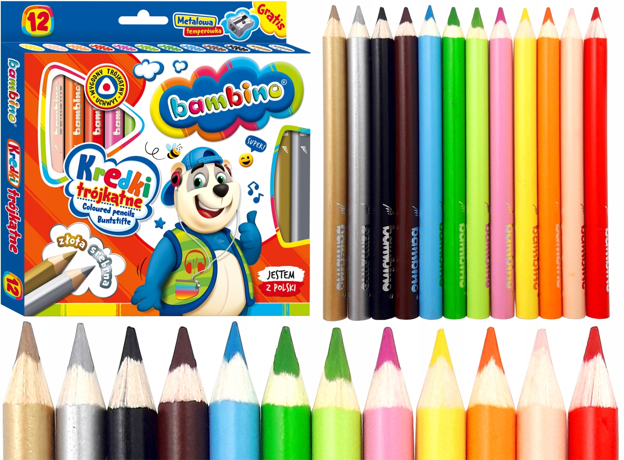 

Kredki Trójkątne Drewniane Bambino
