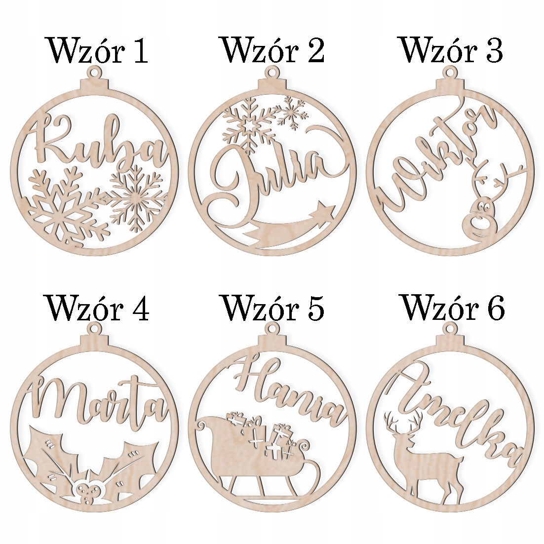 BOMBKA Z IMIENIEM DREWNO ŚWIĘTA MIKOŁAJ RÓŻNE WZOR Motyw bombka