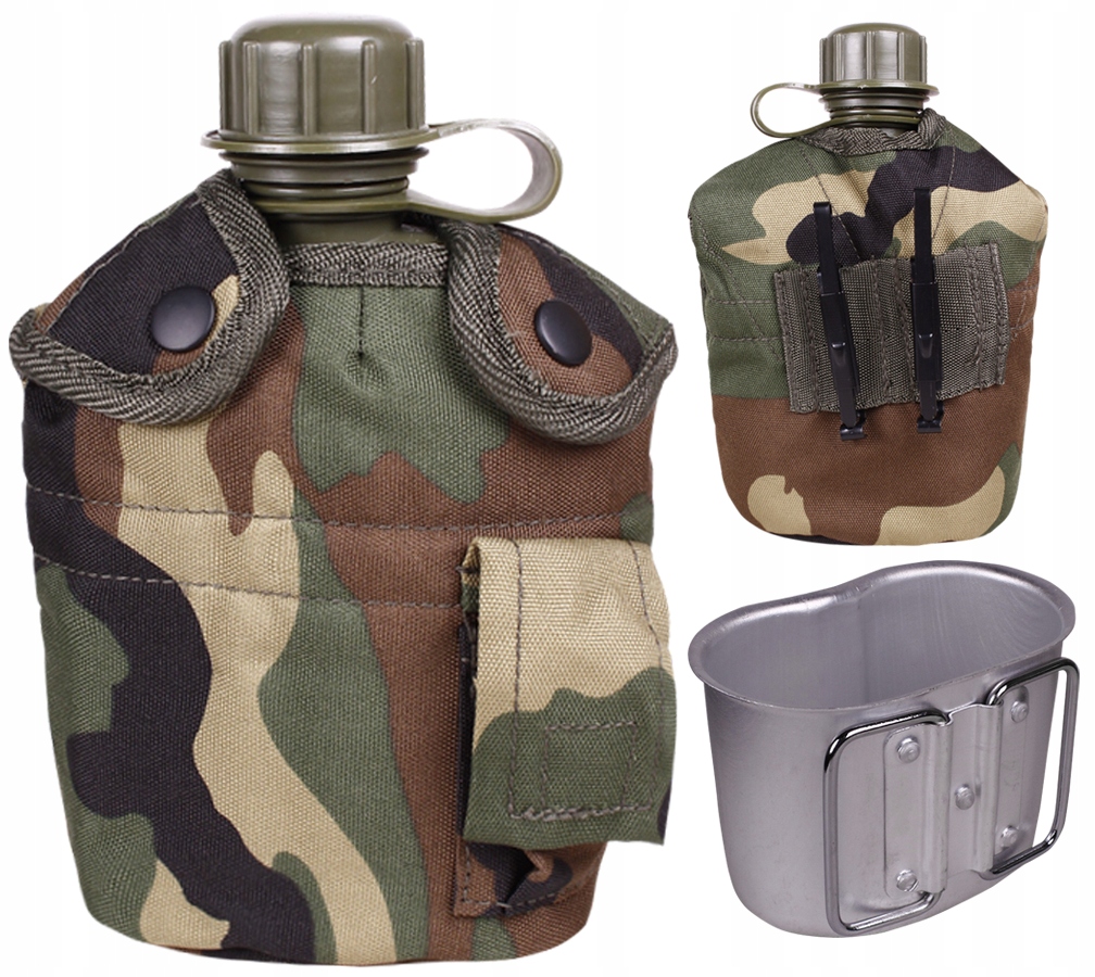 Manierka Turystyczna Wojskowa z Kubkiem Us 1L 1QT Bidon Mil-tec Woodland