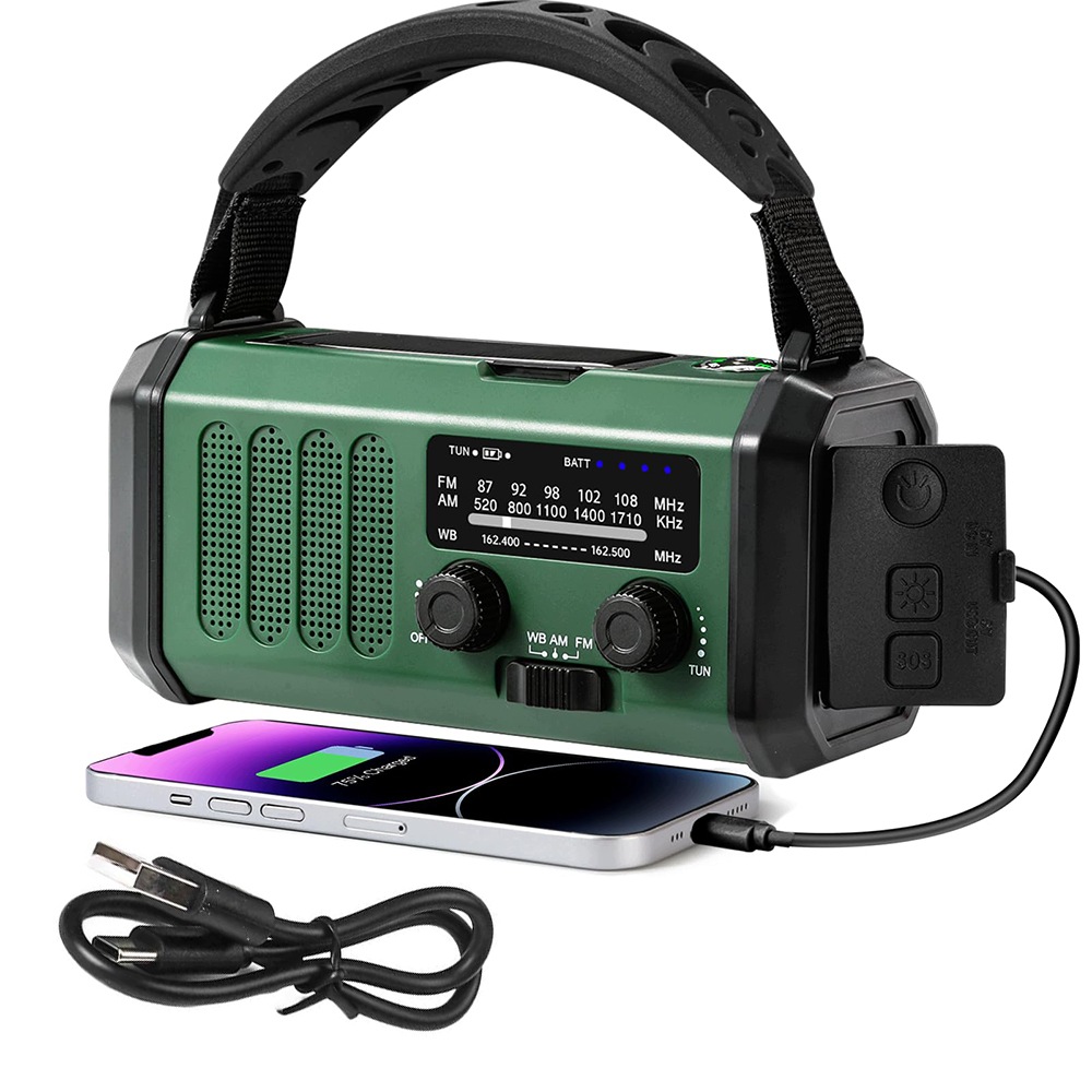 Solární Přenosné Rádio Na Stavební Kliku 10000 mAh Sos Svítilna Powerbank