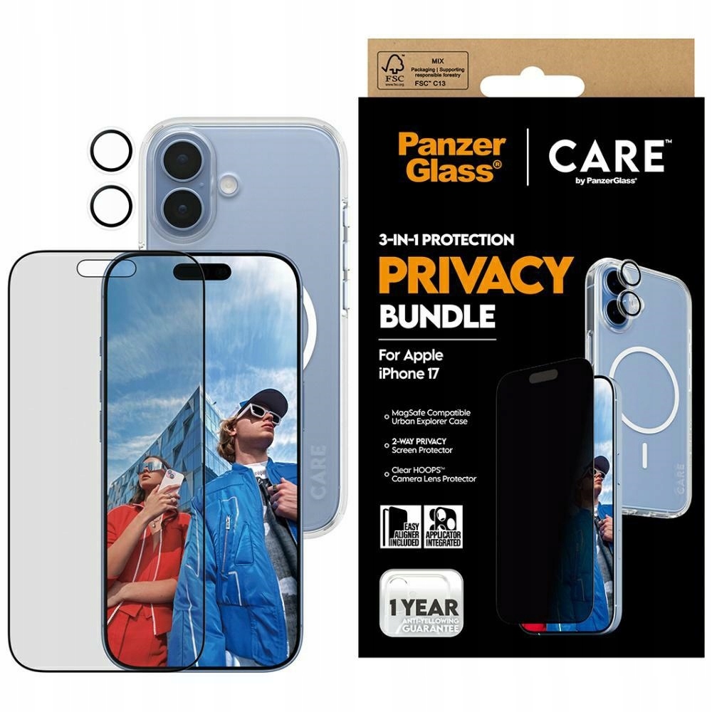 Ochranný set Care by PanzerGlass Flagship Privacy 3v1 Pouzdro Sklo
