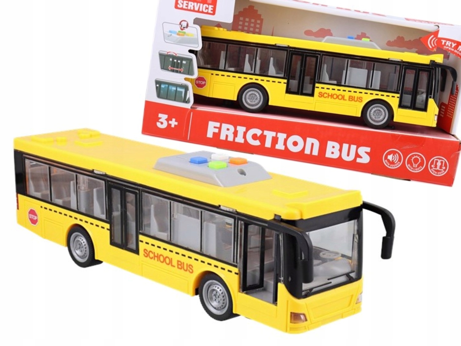 

Autobus Napęd 4x Dźwięk Światła Drzwi Żółty 30 cm