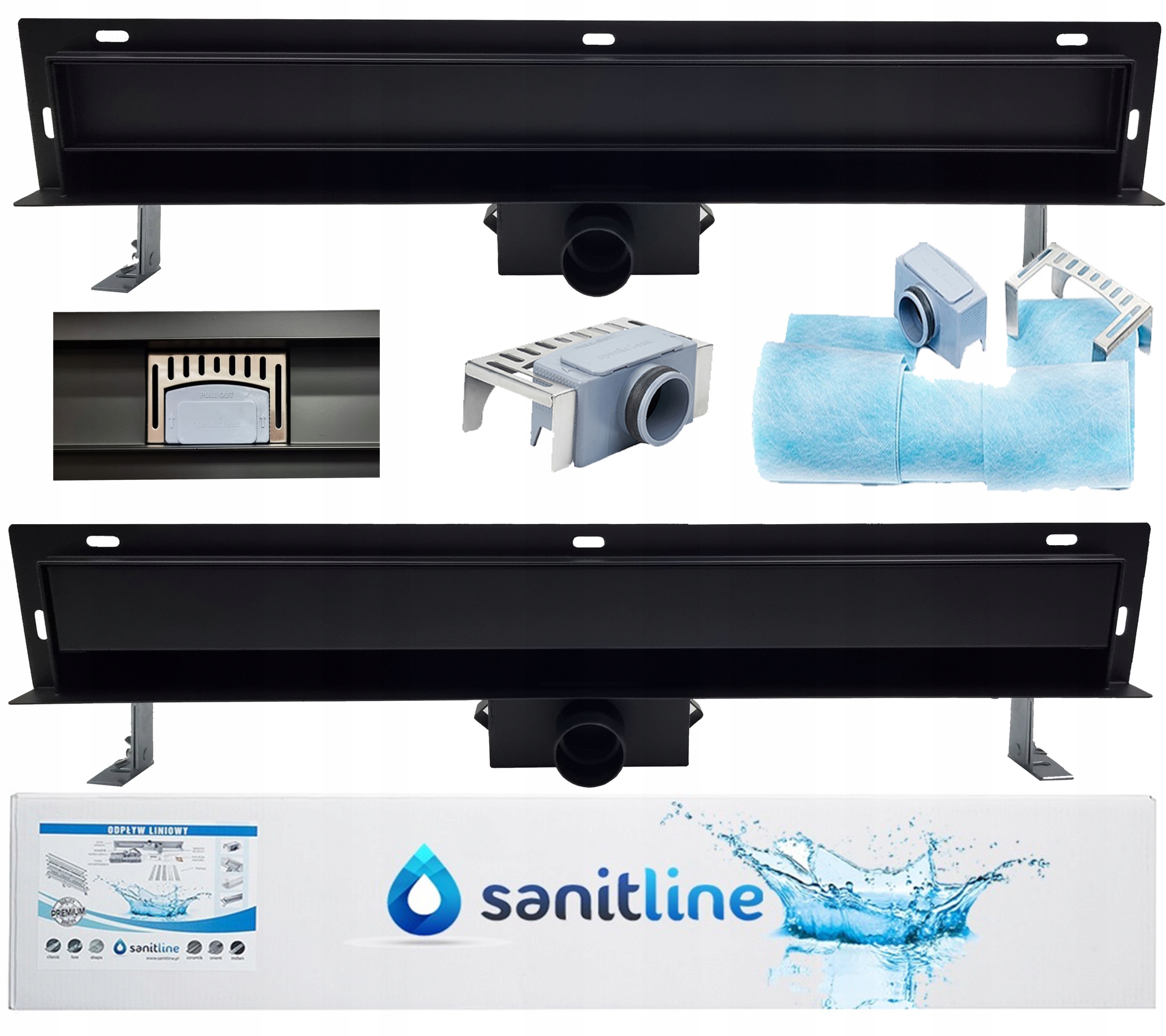 

Sanitline Odplyw liniowy Ścienny Czarny Mat 80cm