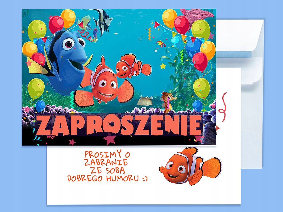 ZAPROSZENIE GDZIE JEST NEMO NA URODZINY DZIECKA + KOPERTA GRATIS Typ znaczek