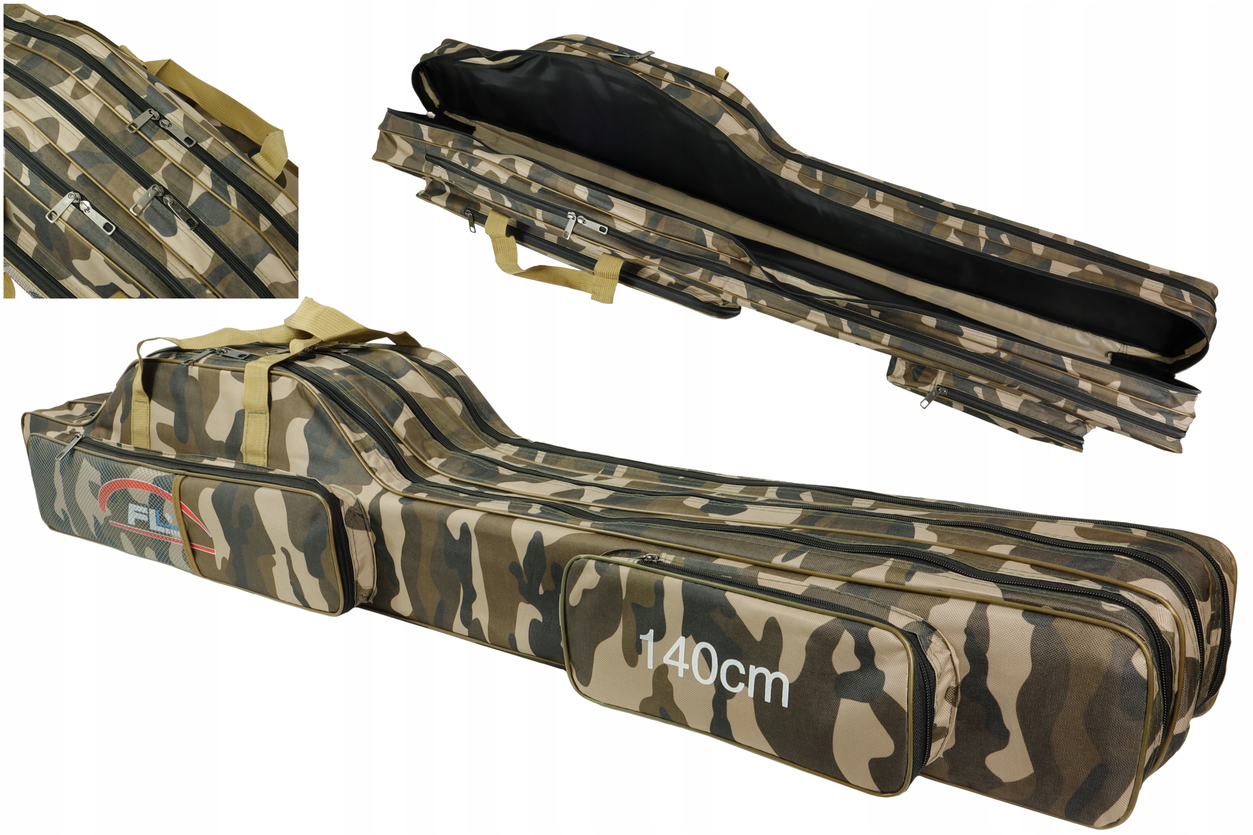 Pokrowiec wędkarski torba na wędki moro 130 cm 3 komory usztywniany Fl