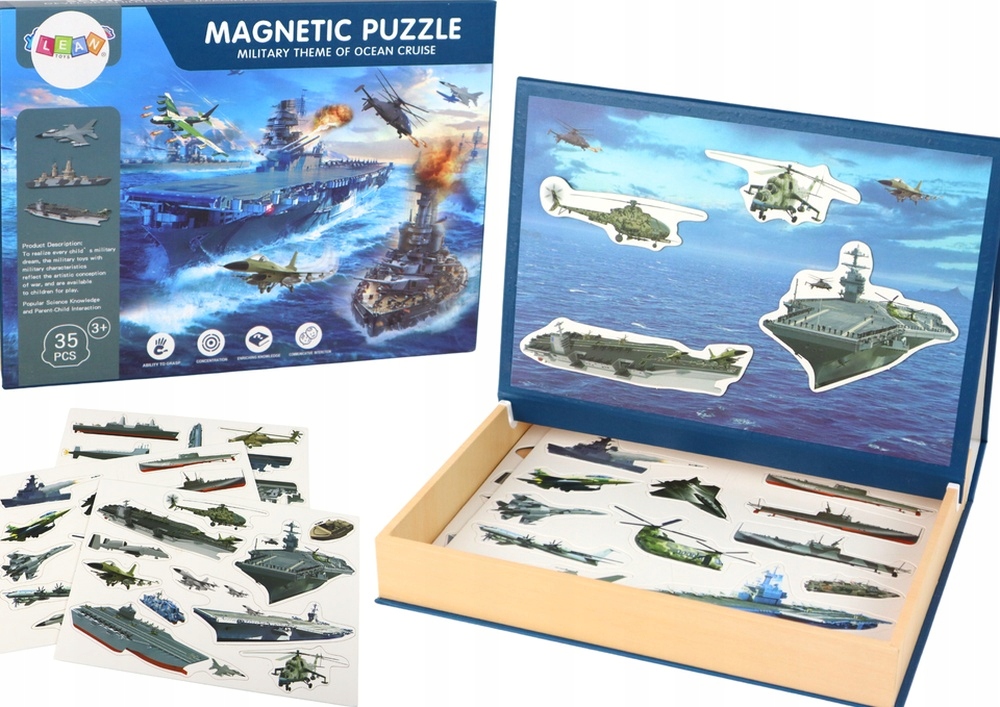 Puzzle Magnetyczne Statki Militarne + Dwustronna Tablica i Pisak
