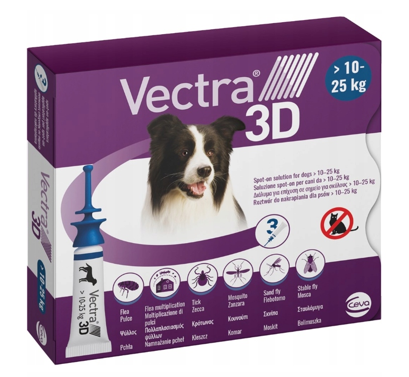 Vectra 3D 10-25KG na Pchły i Kleszcze dla Psa 3x Pipeta
