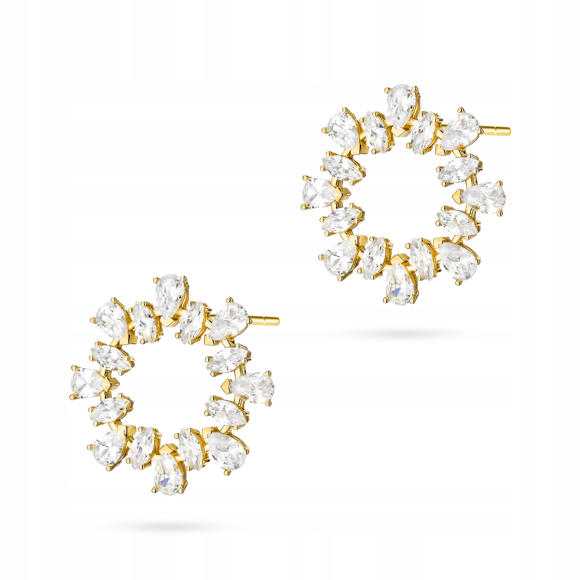 Pozlacené Stříbrné Náušnice Dámské ryzost 925 Kolečka Kola Kroužky se Zirkony