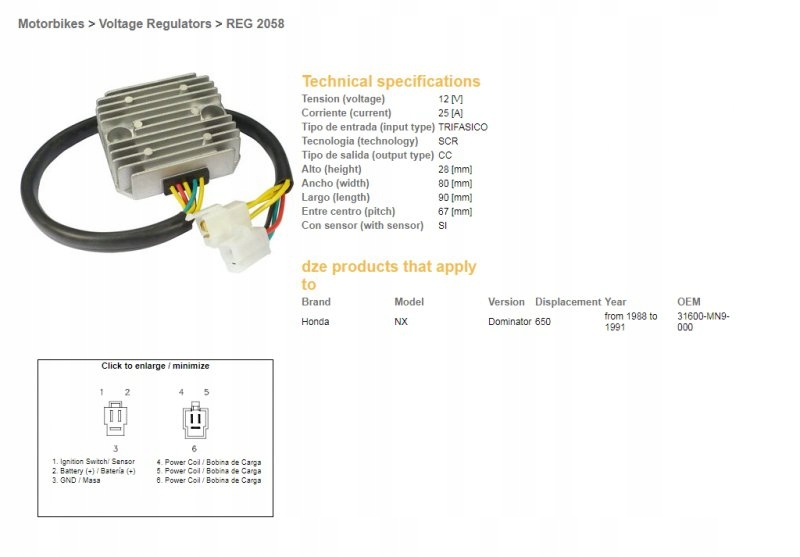 Regulátor Napätia Honda Nx 650 Dominator '88-91 (SH532B)