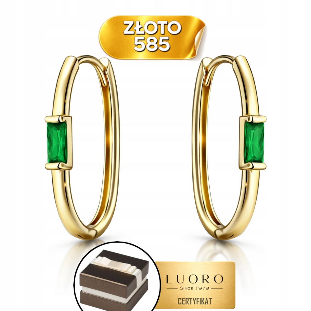 Náušnice Zlaté 585 14K Se Zeleným Kamenem 1,7 CM Krabička Dárek