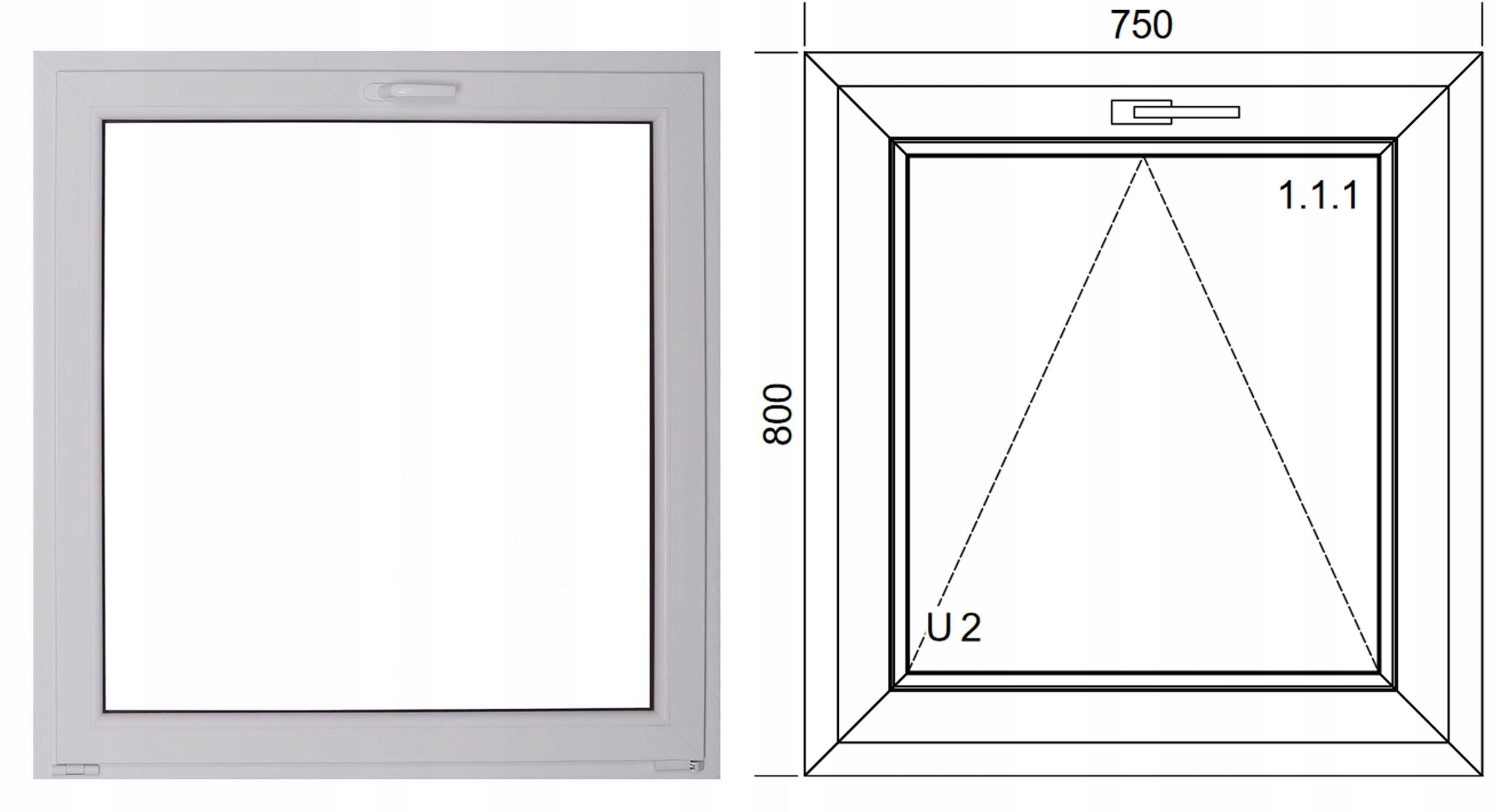 Okno PCV 750mm x 800mm kolor biały Uchylne Materiał plastikowe