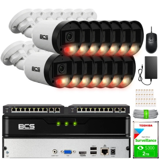 Zestaw Monitoringu 14x BCS-P-TIP18FSR3L3-Ai 8MPX Audio IP67 Akcesoria Bcs