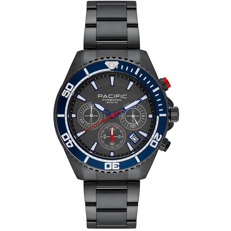 Pacific Poseidon SMPB-2004-05 šedé pánské hodinky na náramku chronograf