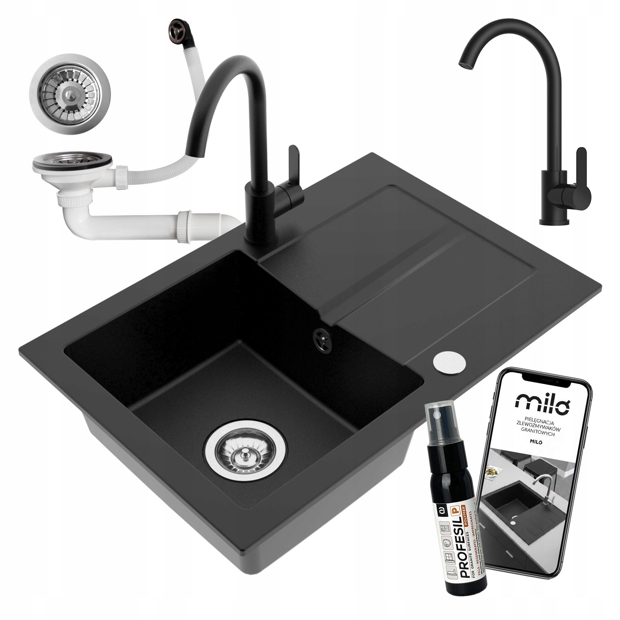 Granitový Drez Jednokomorový Miló First Sada Sifón Batéria