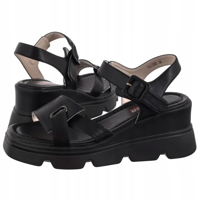 Dámské kožené sandály na klínku Artiker černé 54C1625 Black