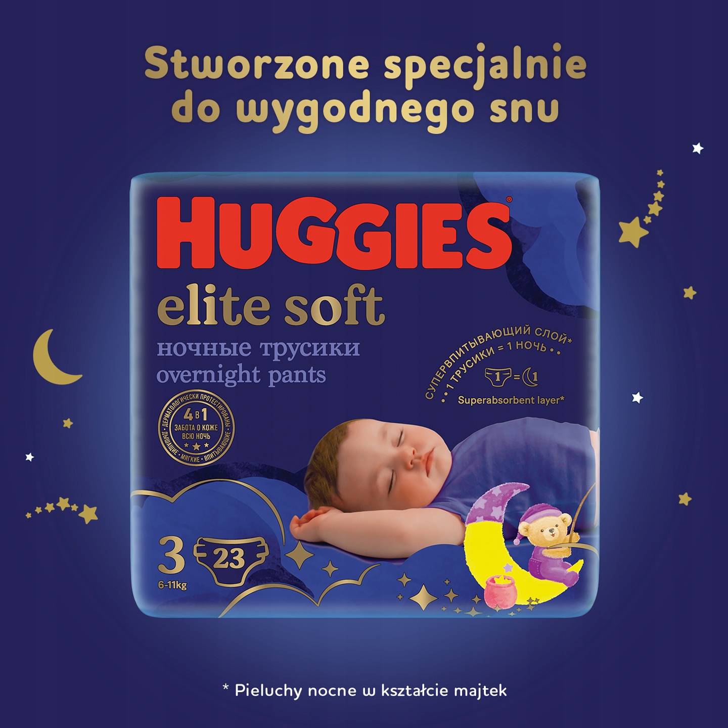 HUGGIES Pieluchomajtki na noc dziecko 6-11kg 23szt Rodzaj pieluszek pieluchomajtki