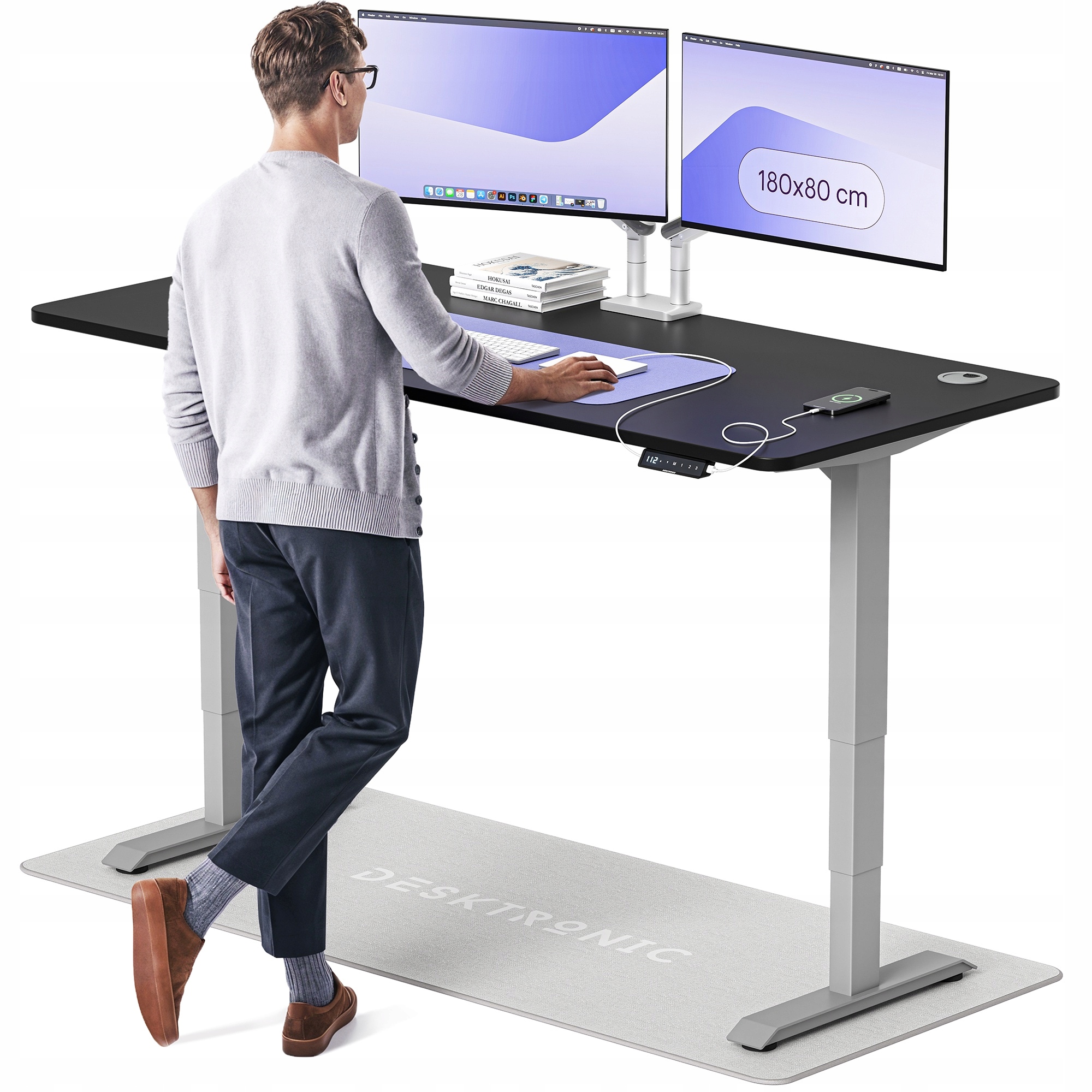 Biurko z elektryczną regulacją wysokości HomePro 180x80 cm Szary/Czarny