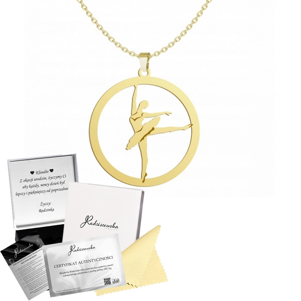 Zlatý náhrdelník Baletka Balet Stříbro 925 Řetízek Narozeniny Gravírování Bonus