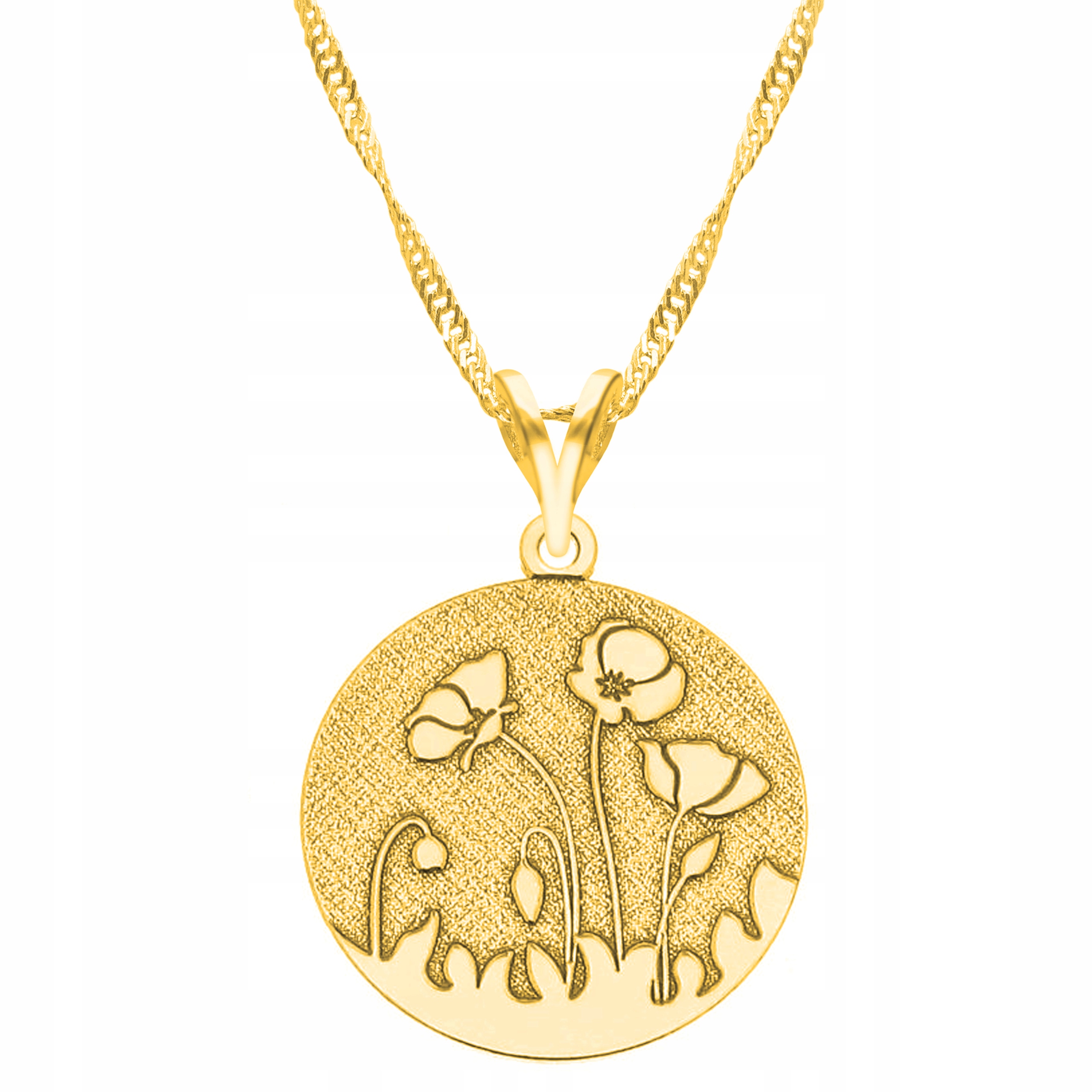 Řetízek zlatý náhrdelník 925 destička vlčí máky květiny