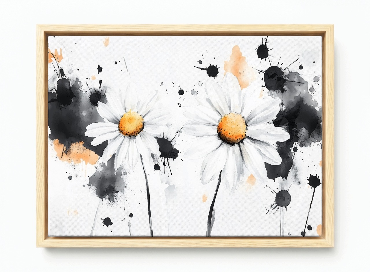 Obraz Rám Americký Box Akvarel Květiny Sedmikrásky Heřmánek Boho 60x40