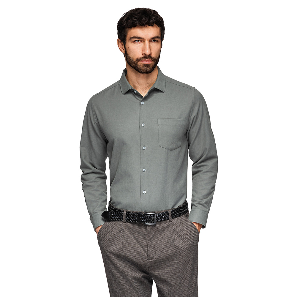 Pánská klasická khaki košile, pohodlná, regular fit Ombre V4 K694 velikost M