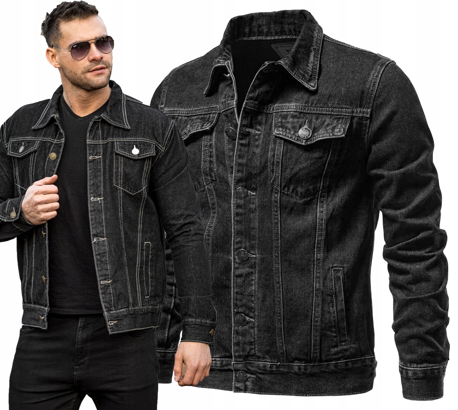 Kurtka Męska Jeansowa Katana Czarna Klasyczna Prosta 010 XXL
