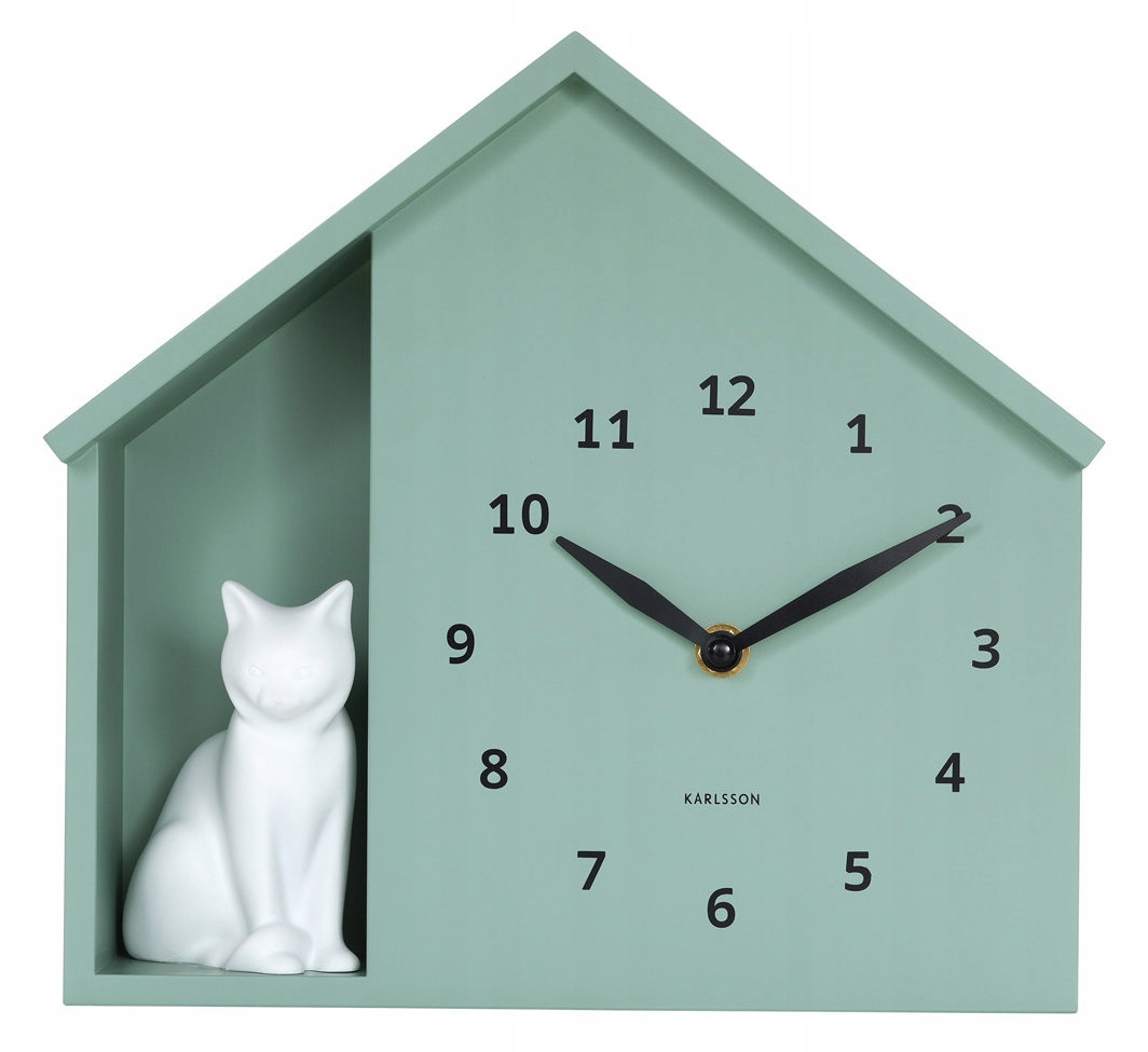 Zelený Stolní Nástěnný Hodinový Stroj Karlsson KA6099GR Mňoukání Kočky 27x25 cm