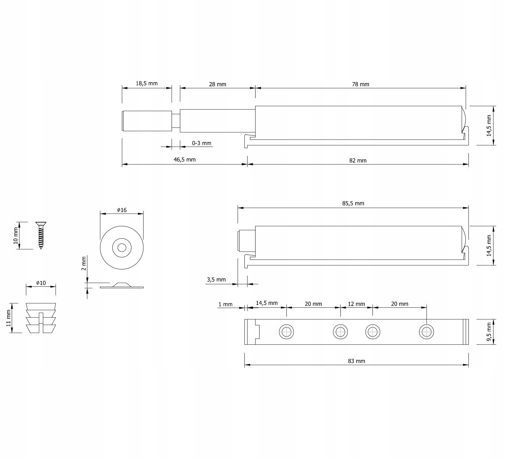 Odbojnik magnetyczny, push to open, biały EAN (GTIN) 5904921000574