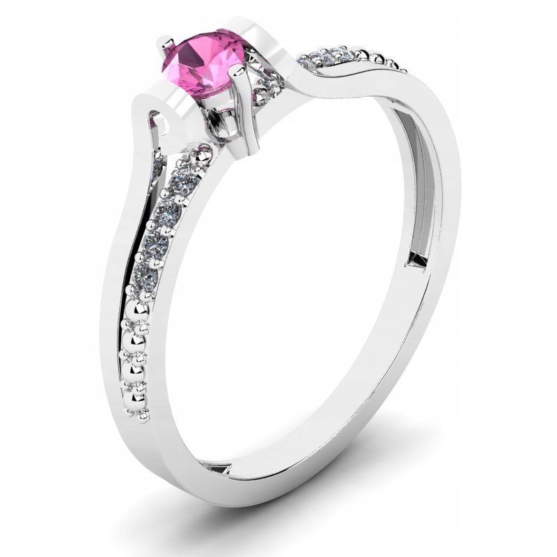 

Pierścionek Z Białego Złota Z Różową Cyrkonią 3MM