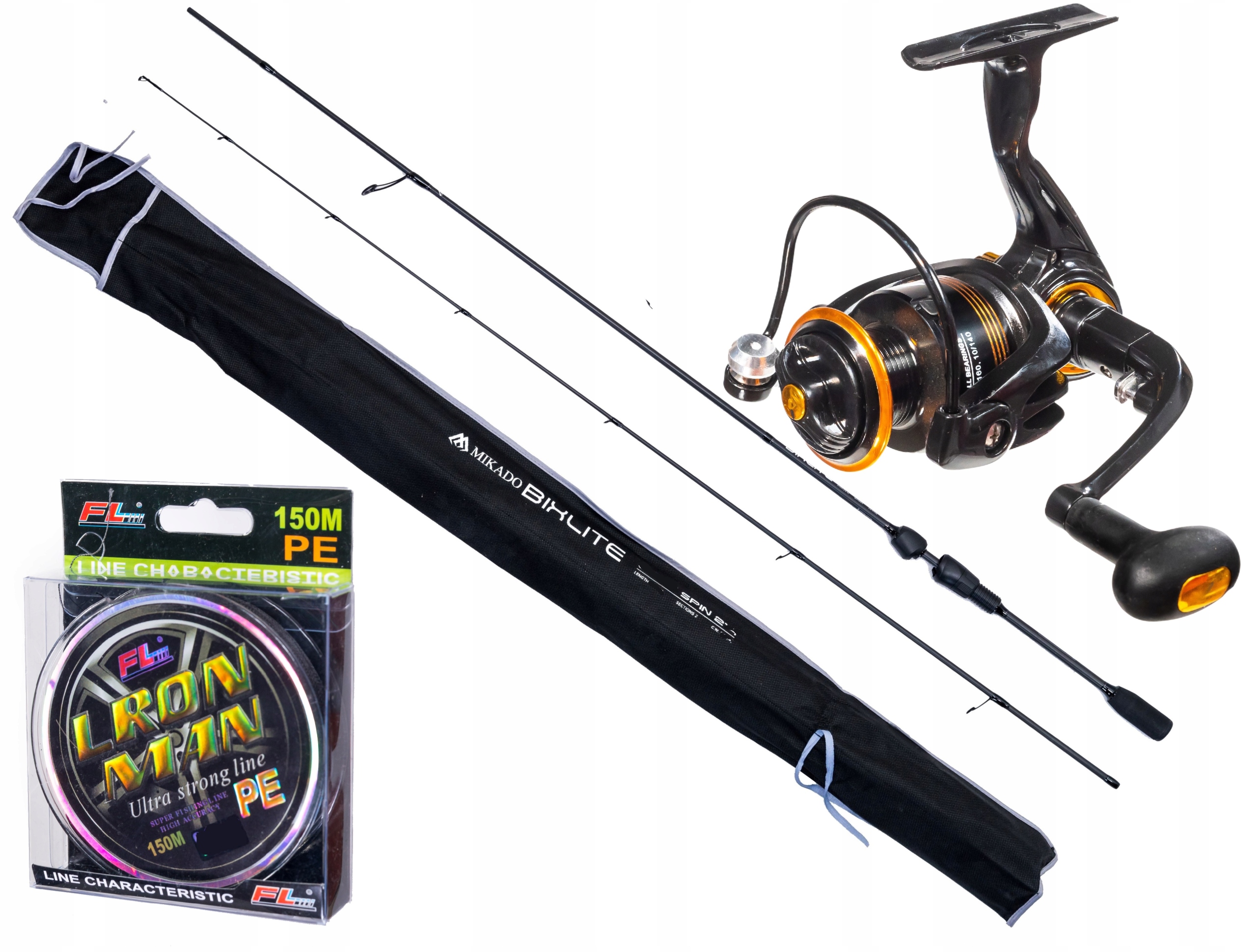 Zestaw Spinning Na Okonia Wędka Mikado Kołowrotek Plecionka