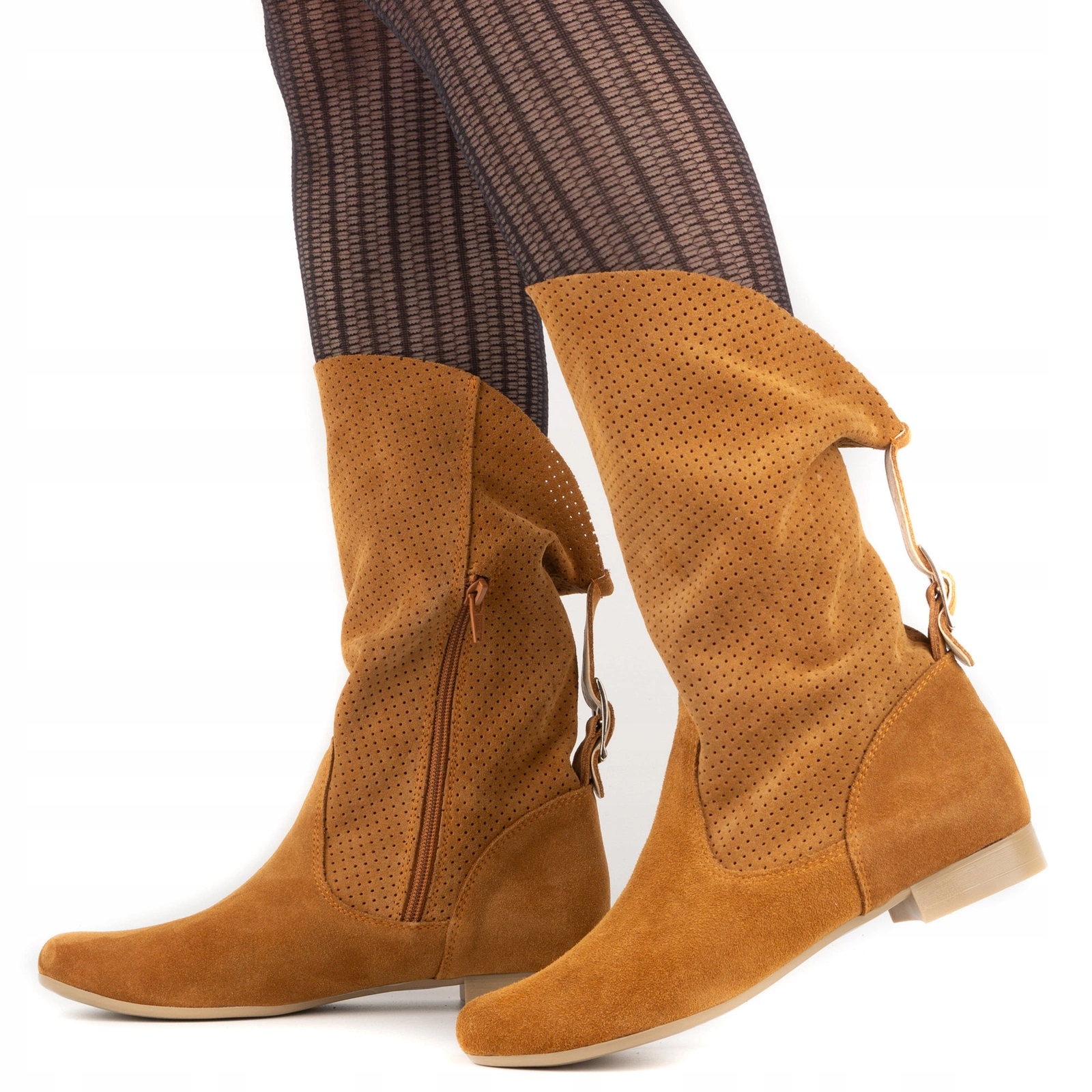 Dámské kotníkové boty semišové ažurové boty na jaro Elena červená barva 41