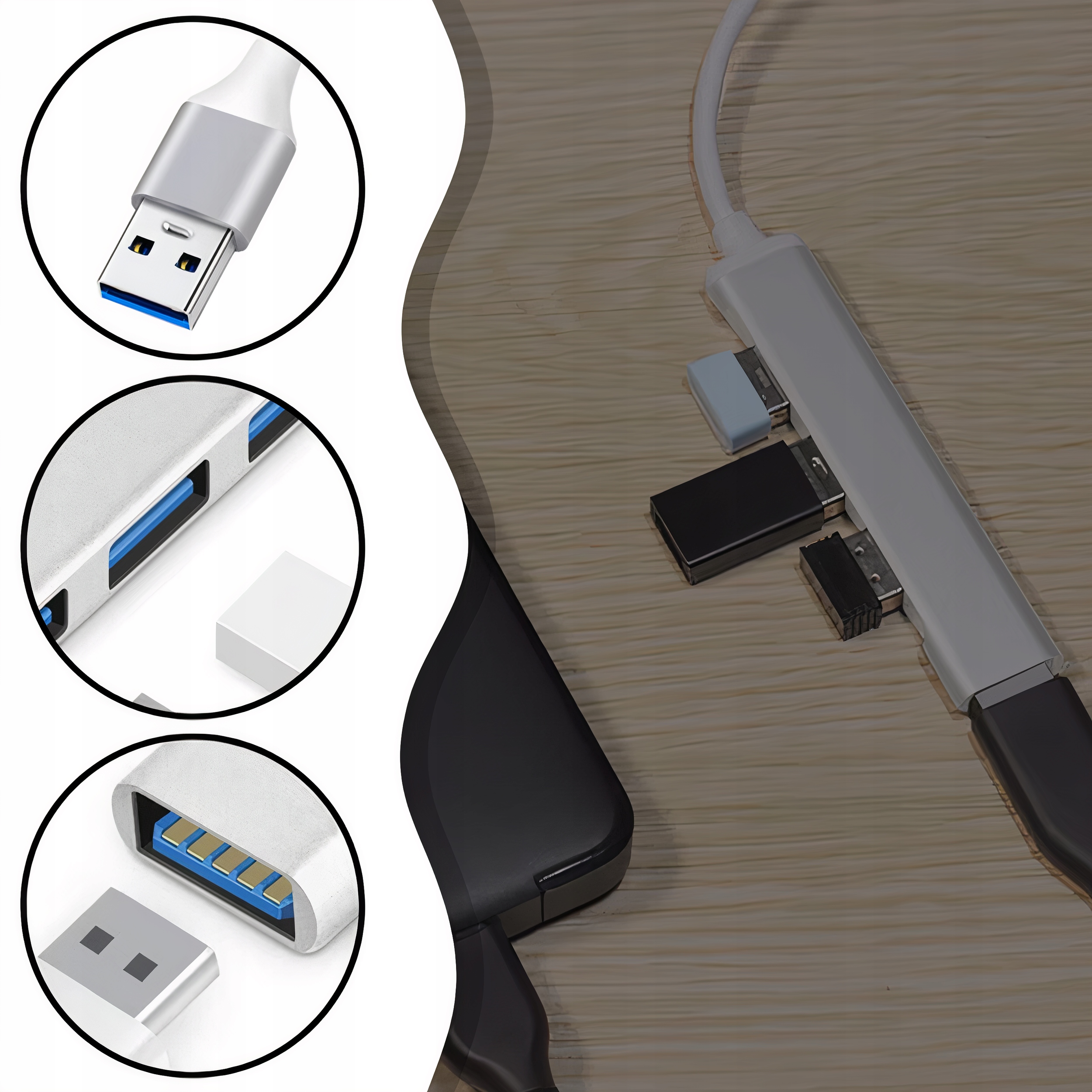 4W1 ROZGAŁĘZIACZ NA 4 USB 3.0 GOZGAŁĘŹNIK PRZEJŚCIÓWKA HUB ADAPTER DO PC Orientacja złącza proste