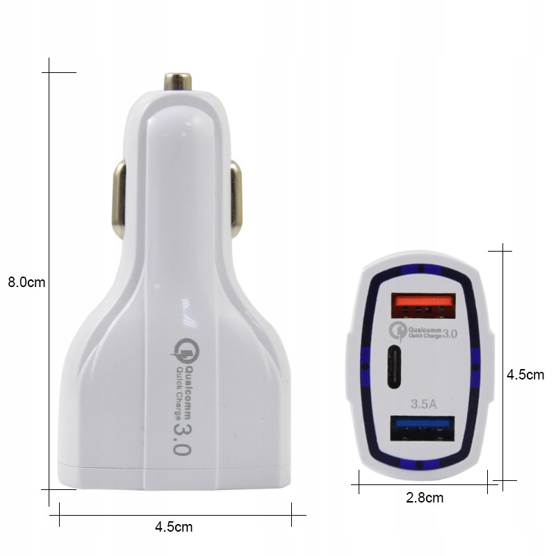 Ładowarka Samochodowa, USB typ C 7A QC 3.0 + KABEL USB TypC Waga produktu z opakowaniem jednostkowym 0.1 kg