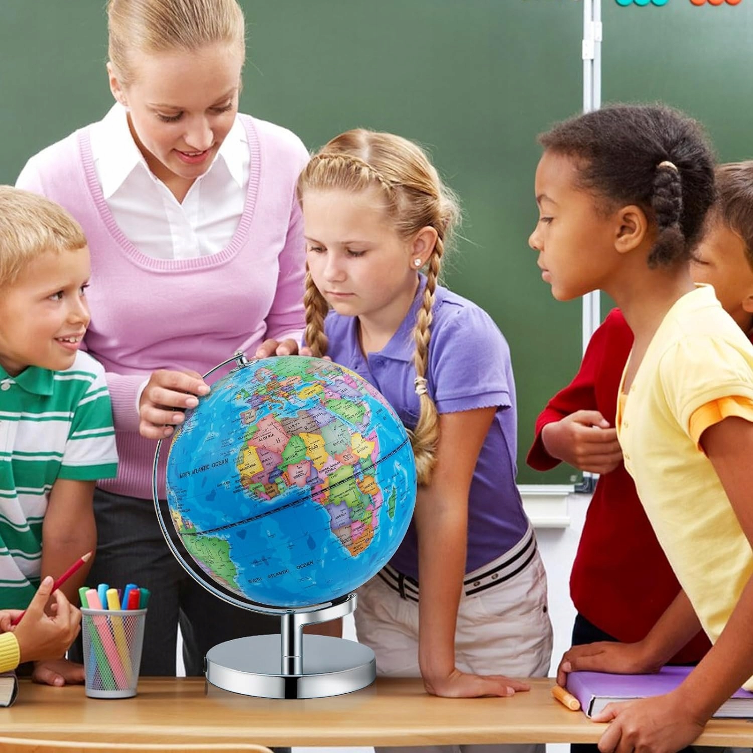 GLOBUS ŚWIATOWY Z PODŚWIETLENIEM I STOJAKIEM, EDUKACYJNE NARZĘDZIE 3 W 1 Marka Bedee