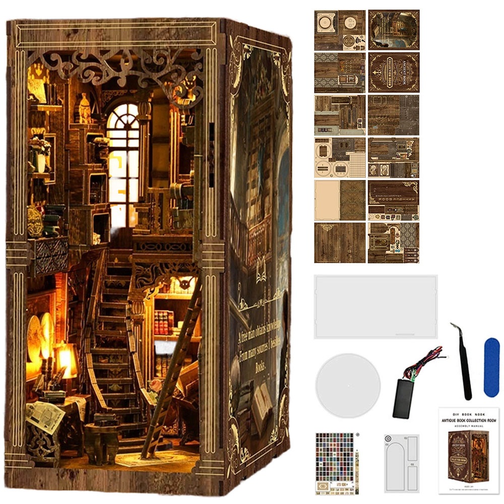 Model Luksus Księgarni Book Nook Diy Led Puzzle 3D Hobby Kreatywne Drewno
