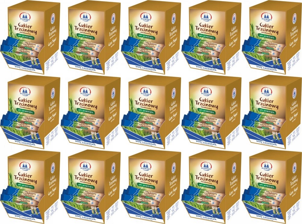 Diamant cukier trzcinowy w saszetkach brązowy 200 x 5 g 1KG x15