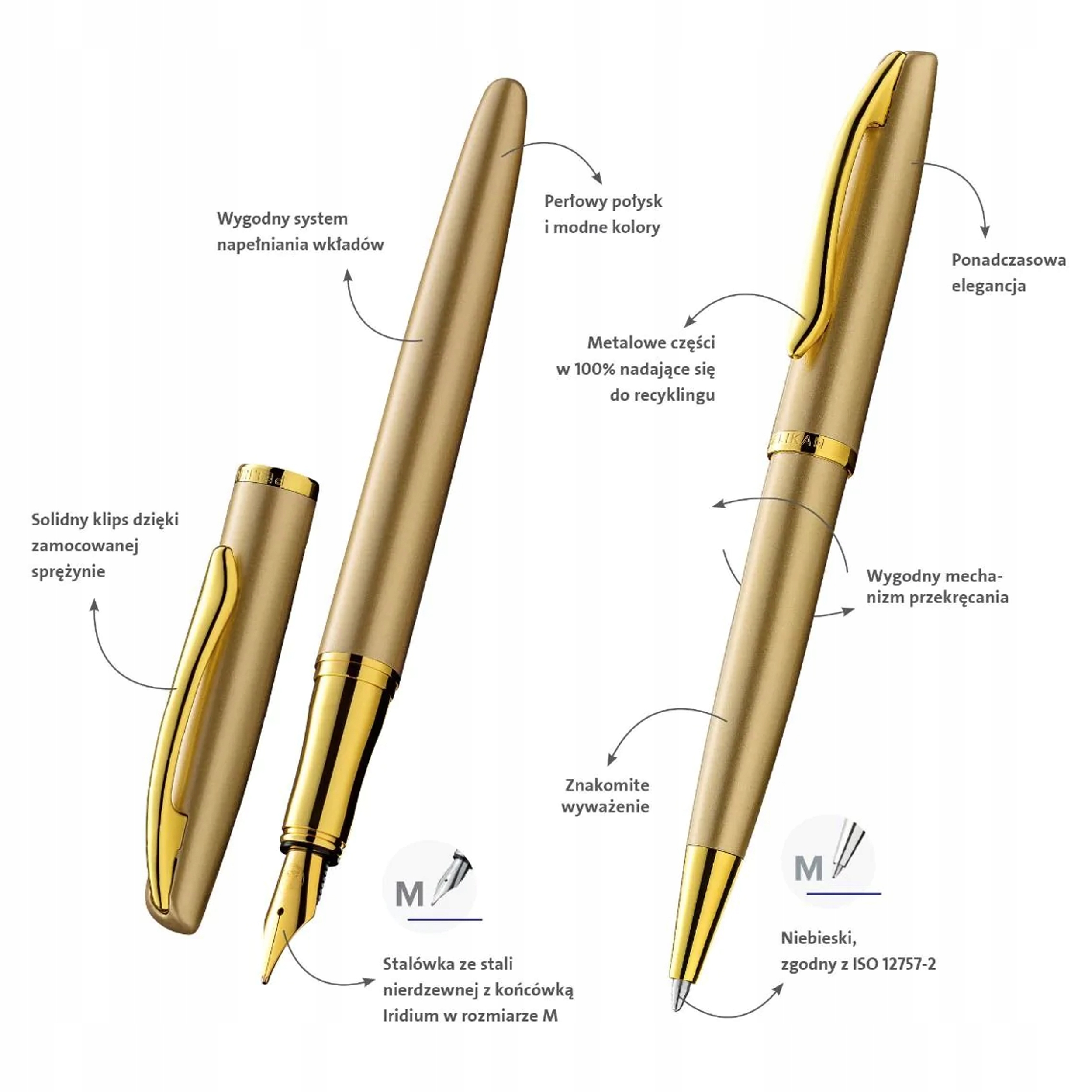 ZESTAW PIÓRO WIECZNE + DŁUGOPIS JAZZ NOBLE GOLD ETUI Stan opakowania oryginalne