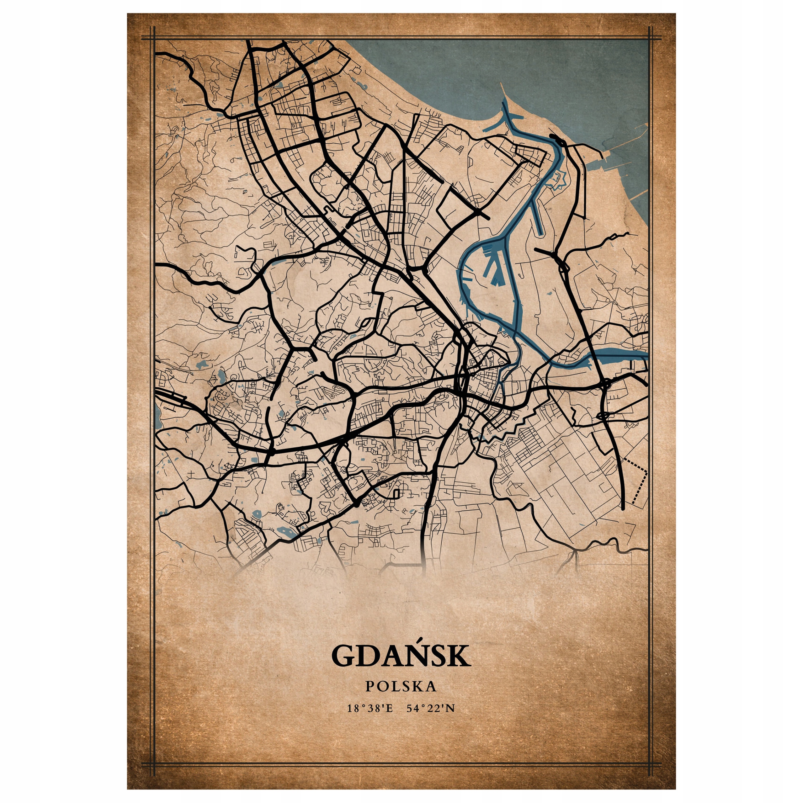 

Plakat Mapa miasta vintage Gdańsk 70x50cm