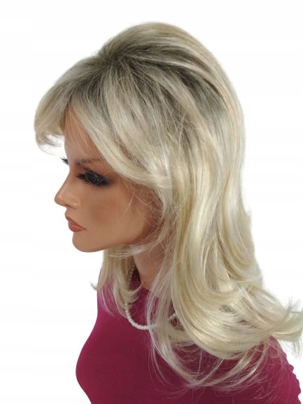 Paruka dlouhé syntetické blond vlasy, asymetrická ofina